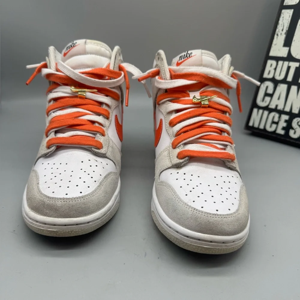 Size 7.5 - Nike Dunk SE High First Use Pack - White Orange Women Gold Nike Shoe - Picture 3 of 7